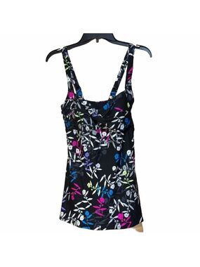Calypso Cove Black Floral Bustier One Piece Swimsuit Size 10